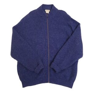 L.L. Bean Vintage Blue Wool Alpaca Blend Full Zip Sweater Jacket, Size XL-Long